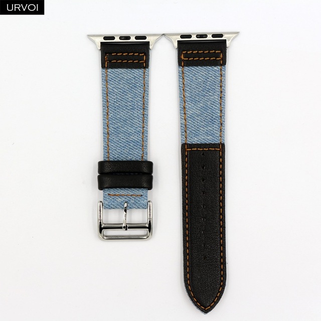 URVOI Jeans Strap for Apple Watch 7 6 SE 5 4 Leather Strap Jean Canvas Durable iwatch Wrist Strap Compatible Adapters