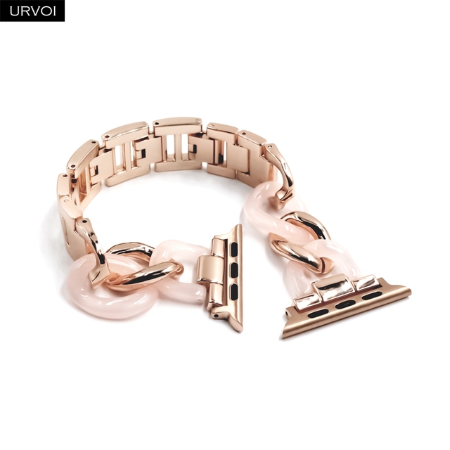 URVOI Link Bracelet for Apple Watch Series 7 6 SE 5 4 3 Band for iwatch Resin Strap Cow Boy Chain Girls Stainless Steel Bracelet