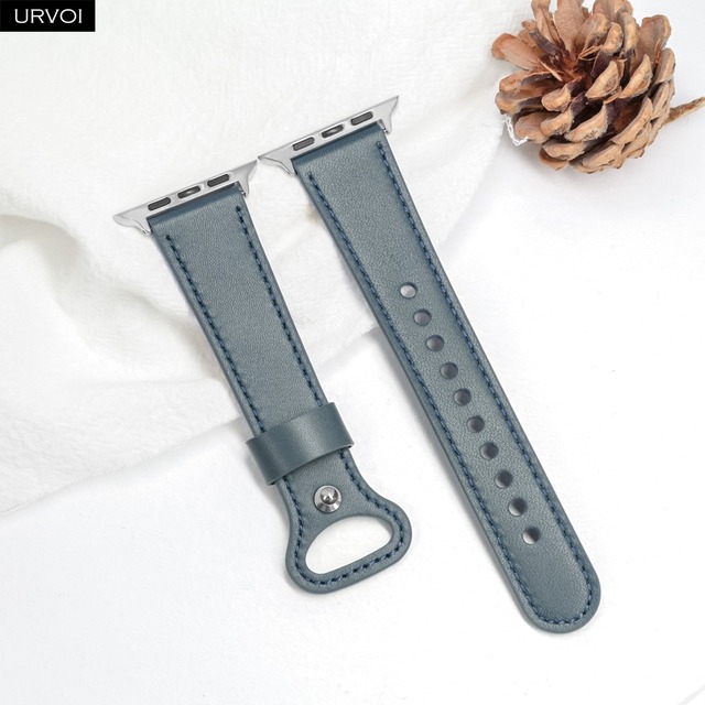 URVOI Strap for Apple Watch Series 7 6 SE 5 4 3 2 1 Sport Band Genuine Leather Pin Buckle for iWatch Modern Single Ring Design