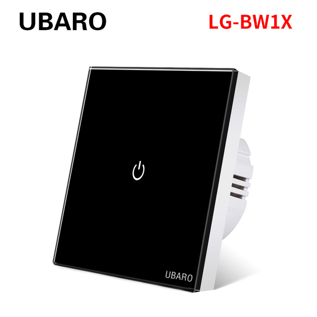 UBARO EU AC100-240V Tempered Black White Crystal Glass Touch Switch Tablet Wall Light Sensor Button 1/2/3 Gang 10A Led Indicator