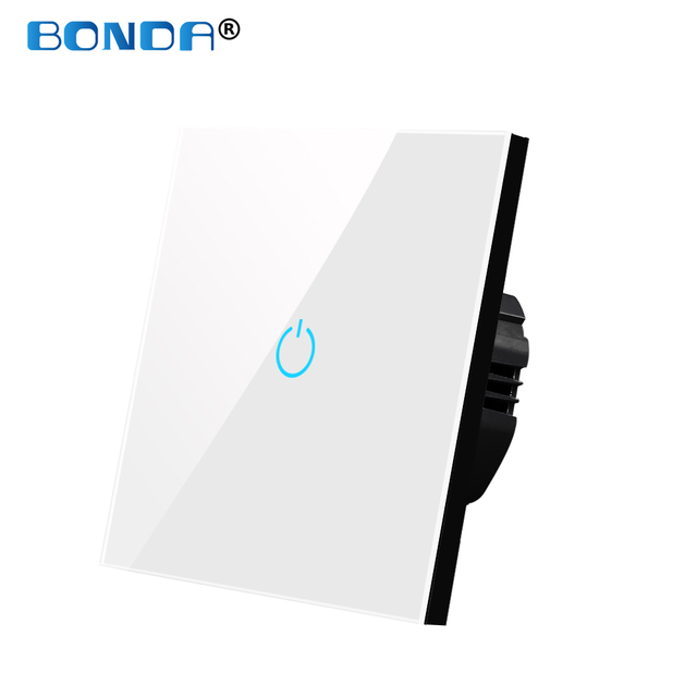 BONDA Touch Wall Switch 220V EU Standard Tempered Glass Crystal Power Panel 1/2/3 Gang 1 Way Light Sensor Switch Waterproof