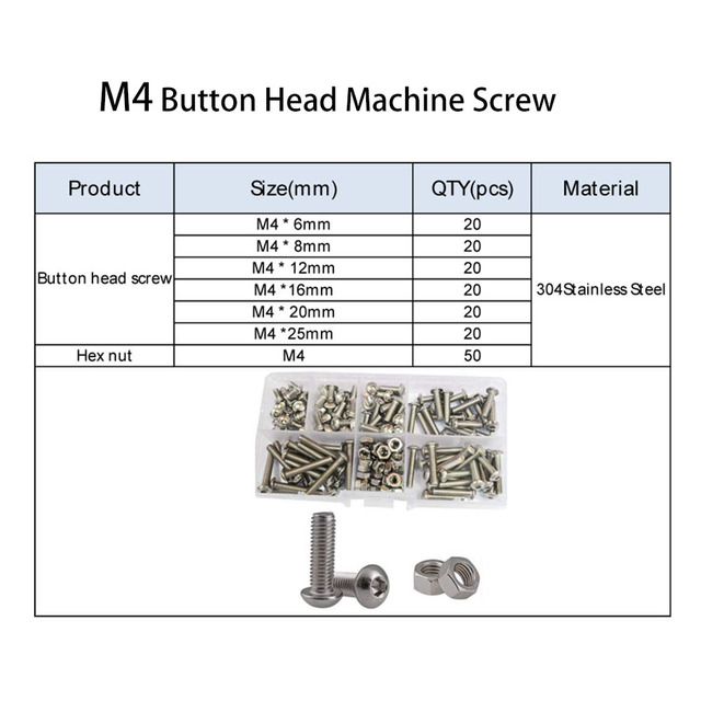 Hex Button Socket Head Cap Screw Nut Hexagon Metric Thread Machine Bolt Assortment Set 304 Stainless Steel M2 M3 M4 M5 M6