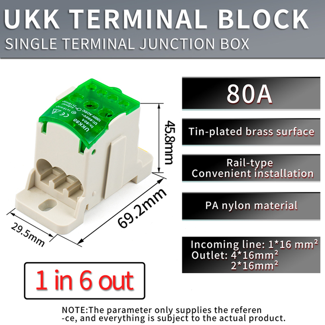 Multiport Distribution Box Universal Wire Connector Terminal Blocks Waterproof Junction Box UKK 80A