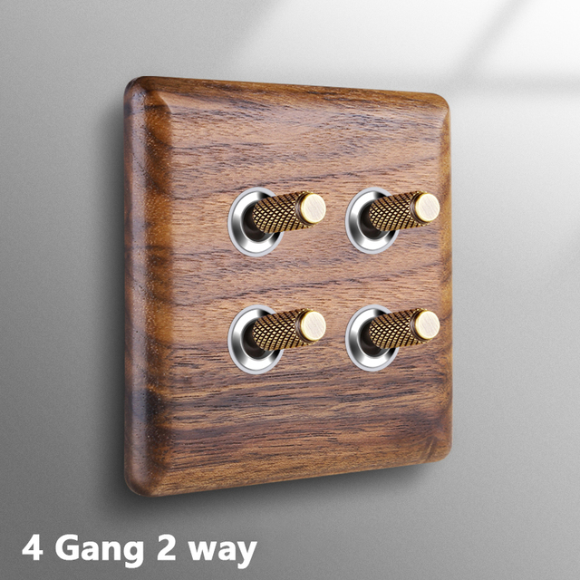 Avoir Black Walnut Solid Wood Wall Light Switches With LED Indicator Toggle Switch 1 2 3 4 Gang 2 Way EU French Electrical Socket