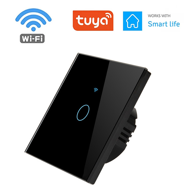 1pc Wall Touch Switch 1/2/3 Gang, EU Type WiFi Smart Glass Panel Switch Tuya App Remote Control, Work with Alexa Google Home