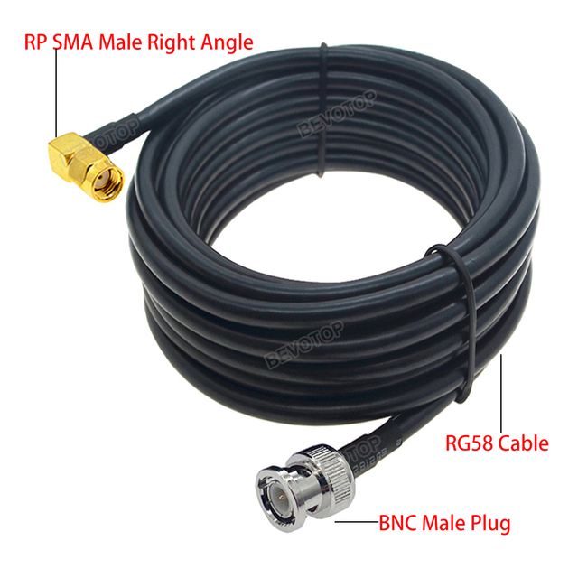 RG-58 SMA Straight/Right Angle Male to BNC Male Plug RG58 Cable 50 Ohm RF Extension Cable Connector RF Jumper Pigtail Adapter