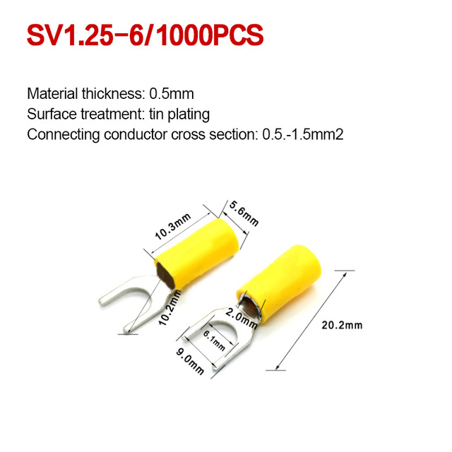 1000pcs SV 1.25 2 3.5-(3 4 5 6) Insulated Wire Terminals Electrical Lug Crimp Terminal 1.5-2.5mm-4mm 16-14 awg