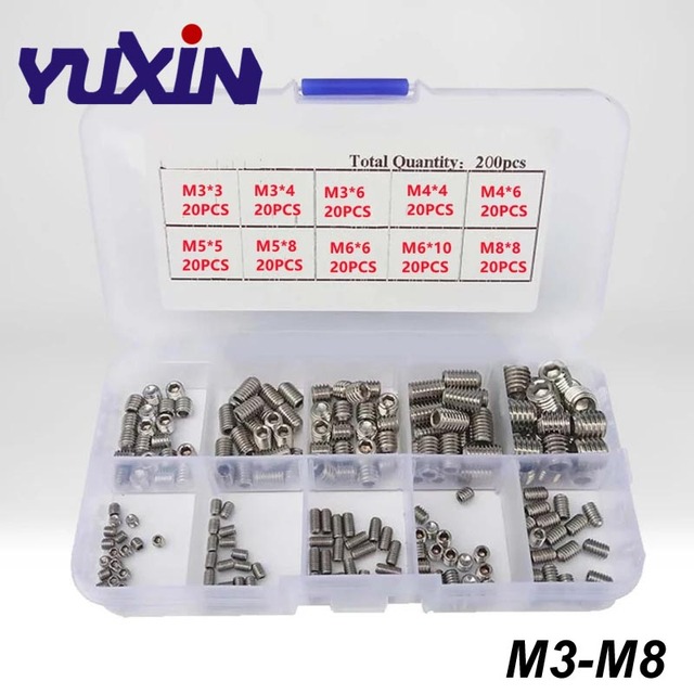 300pcs DIN916 M3 M4 M5 12.9 Grade Black Socket Screw Assortment Allen Head Socket Hex Set Grub Screw Box Kit