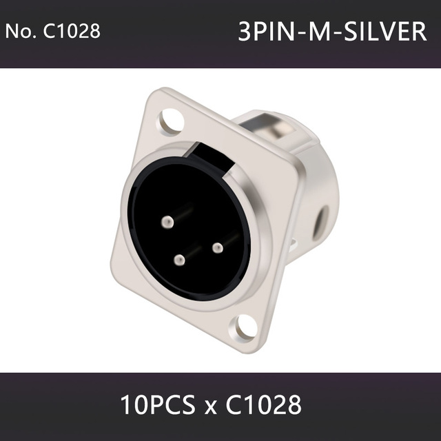 10pcs 3/4/5 Pins XLR Male Plug Female Socket Connector, Panel Mount, Zinc Alloy Shell Brass Connections, Silver and Black Housing