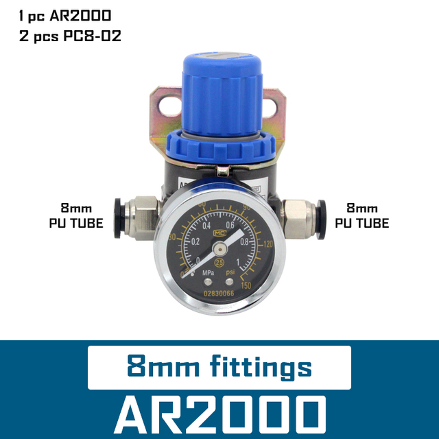 AR2000 1/4 ''هوائي صغير ضغط الهواء الإغاثة التحكم ضاغط منظم وحدات المعالجة صمام قياس المناسب