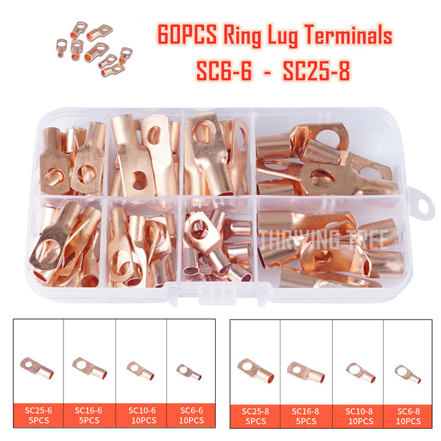 260/240/60CPS Assortment Auto Car Copper Toroidal Arm Wire Crimp Connector Bare Battery Terminal Cable Soldered Connectors Kit