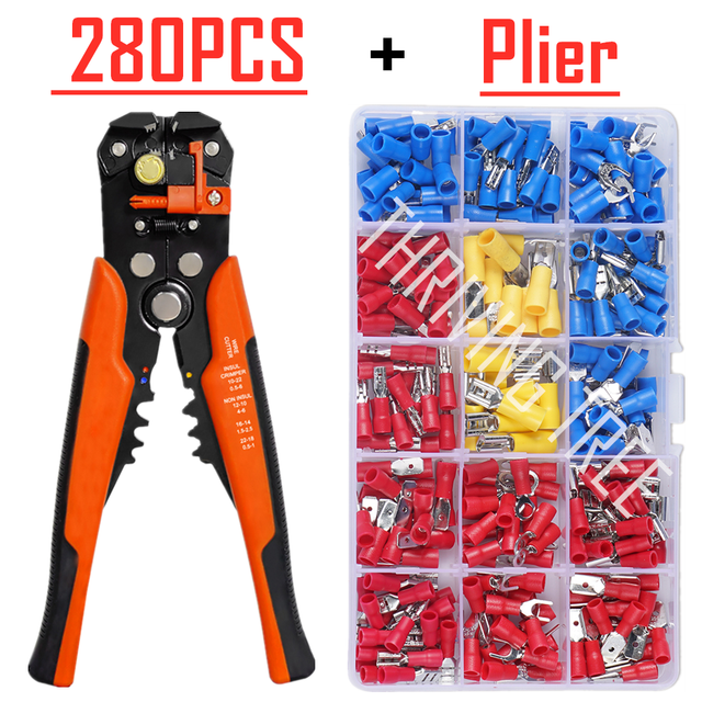 480/280pcs Insulated Cable Electrical Wire Connector Crimp Spade Butt Loop Fork Loop Lugs Rolled Terminals Assorted Kit Plier