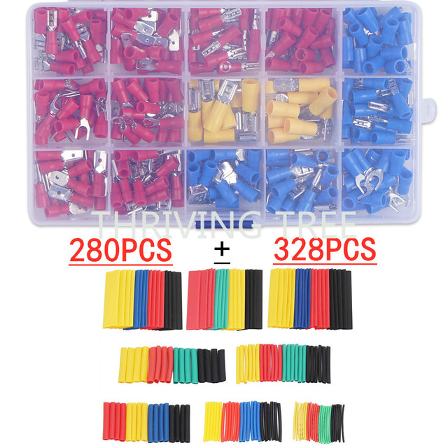 328/280pcs Insulated Spade Butt Loop Fork Loop Lugs Rolled Terminals Electrical Cable Crimp Connector Wire Stripper Plier