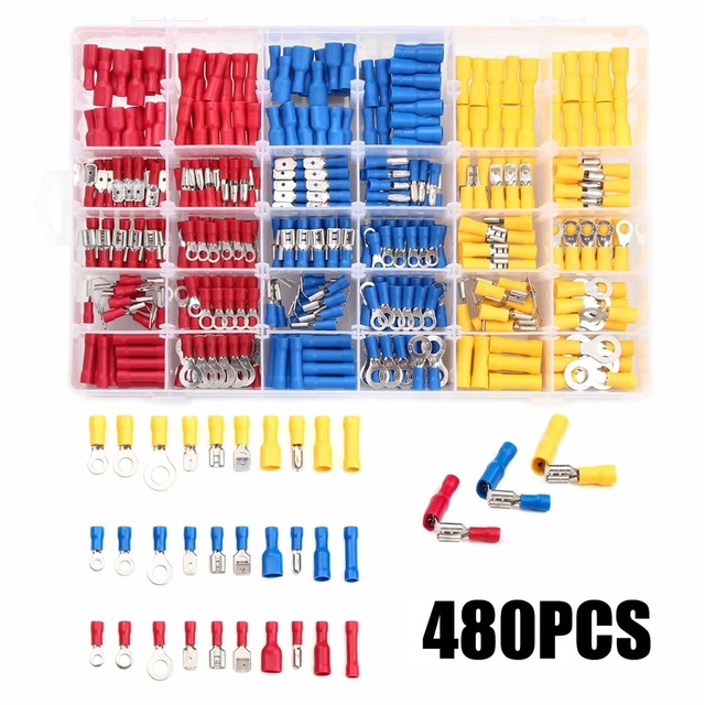 480/1200pcs assorted spade terminals insulated cable connector electrical wire assorted crimp butt loop thorn loop lugs plier