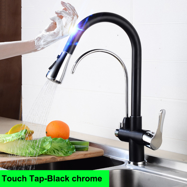 Hot Cold Touch Filter Kitchen Faucets With Sprayer Pull Down Brass Kitchen Mixer Tap Sensitive Smart Sensor Touch Kitchen Faucet