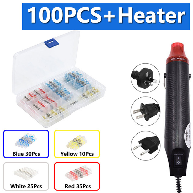 100/800pcs Heat Shrink Butt Terminals Crimp Terminal Solder Seal Waterproof Electrical Wire Twisting Cable Kit With Mini Heat Gun