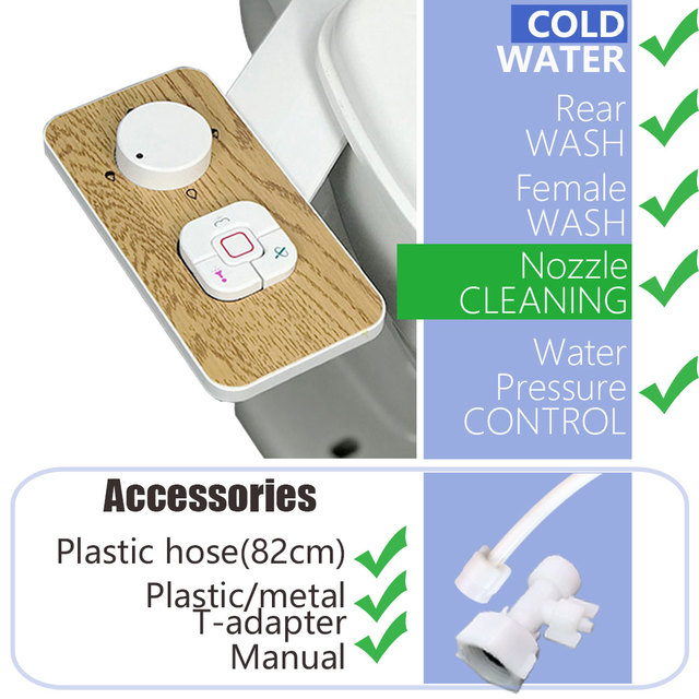 Beveler Attachment Toilet Seat Bidet Sprayer Ultra Slim Self Cleaning Non Electric Muslim Arabic Shattaf Dual Butt Cleaner