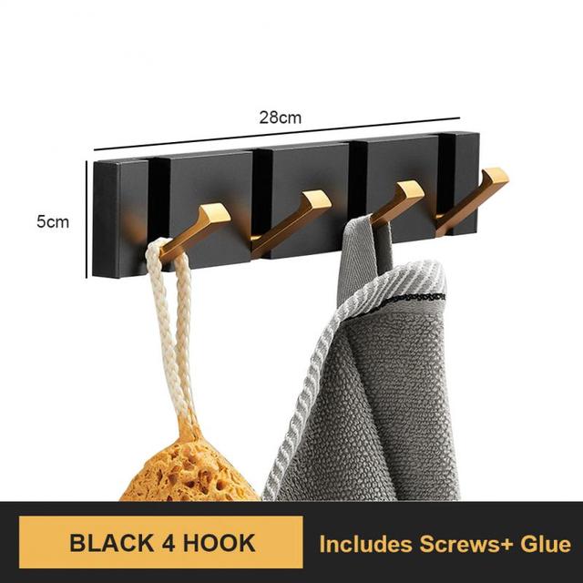 Foldable Towel Hanger Black Gold Clothes Rack Hanger Clothes Hook 2 Ways Installation Wall Hooks Wall Mounted Aluminum Kitchen Hook