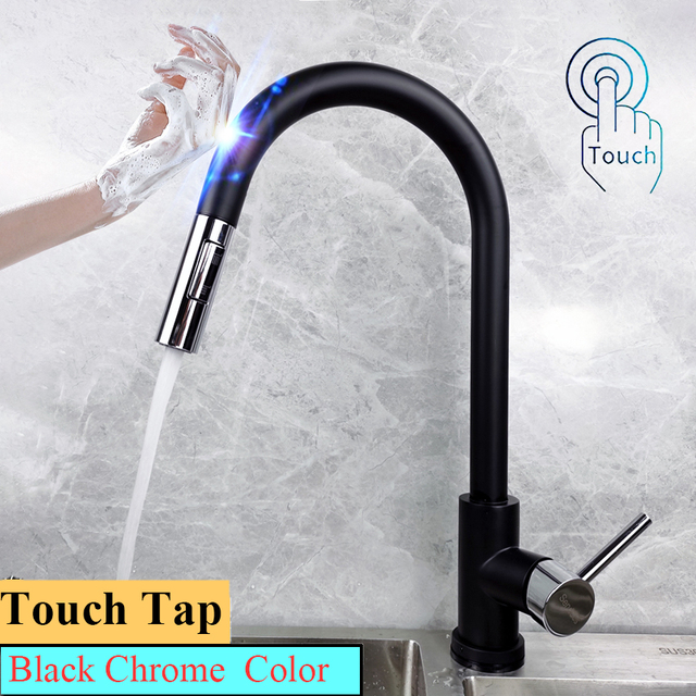 Touch On Kitchen Faucet With Pull Down Sprayer, Touch On Kitchen Sink Stainless Steel Faucet Hot Cold Sensor Kitchen Mixer Tap