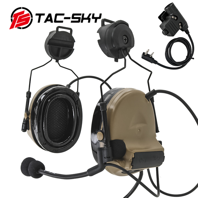 TAC-SKY COMTAC II Helmet Holder Silicone Earmuffs Noise Reduction Pickup Tactical Headset & Walkie Talkie PTT Adapter U94PTT