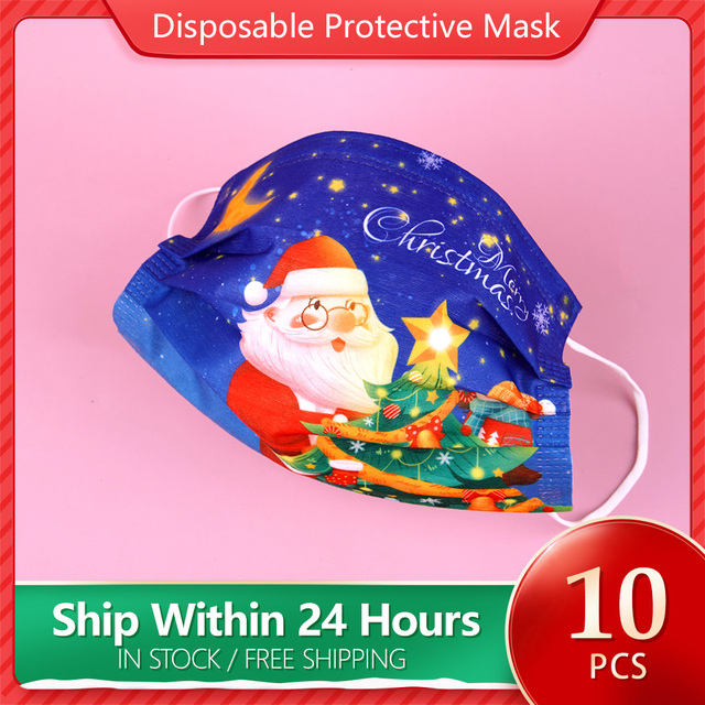 10pcs/bag Christmas Hot Disposable Christmas Mask Black Face Mouth Masks Protective Filter Masks Adult Masque Anti-Dust Mascarillas