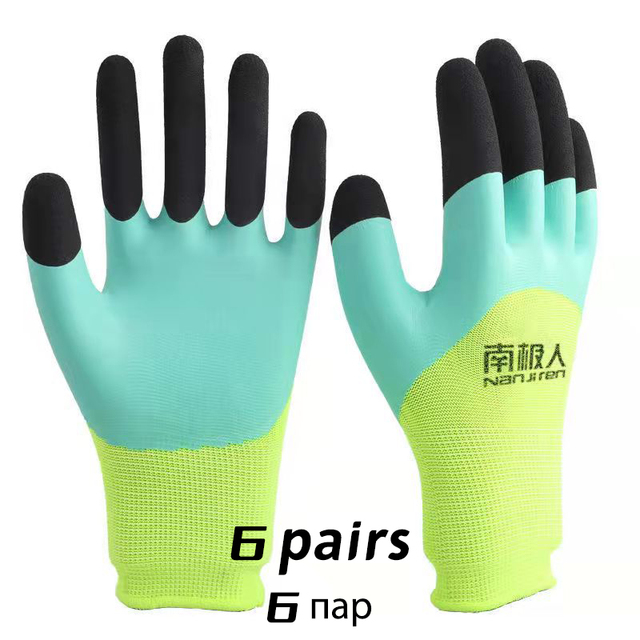 12 Pairs General Foam Water-Proof Latex Rubber Work Gloves Coated, Abrasion, Grip And Knitted Quality, Anti-Slip Palm