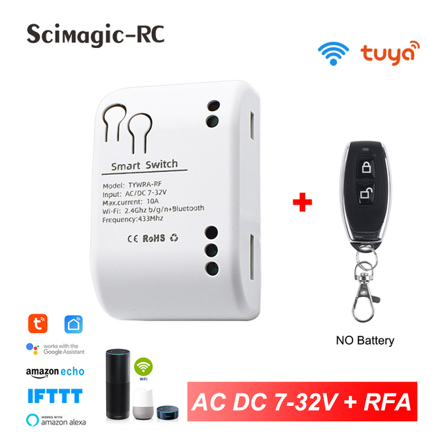 Tuya smart garage door opener wifi RF 433mhz 1ch relay module switch open/close self-timer interlock mode inqing Alexa