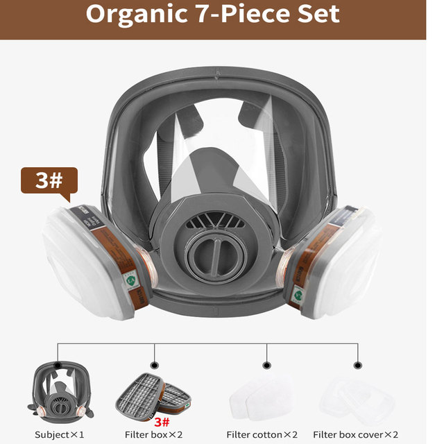 حمض/عضوي 7 في 1 قناع واقي من الغاز K6800 قناع الوجه الكامل تنفس الطلاء الكيميائية المبيدات مختبر الغبار مطابقة مع مرشحات