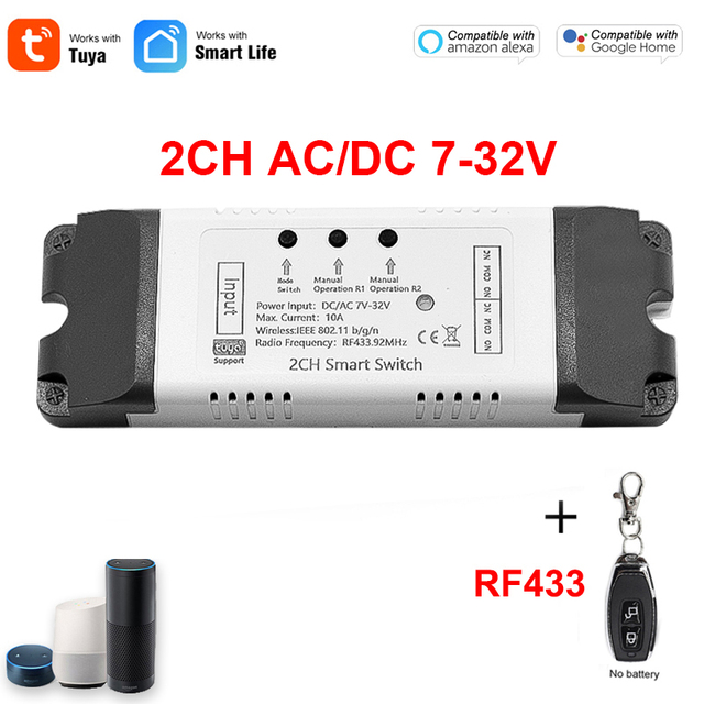 Wifi Smart Garage Door Opener RF 433 Controller Tuya Smart Life APP Timer Switch 7-32V 85-250V Receiver for Alexa Google Home