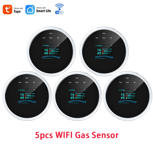 Tuya Smart Poisoning Gas Leak Sensor Fire Warning Alarm Temperature Sensor Thermometer 3-Color LCD Display Focus