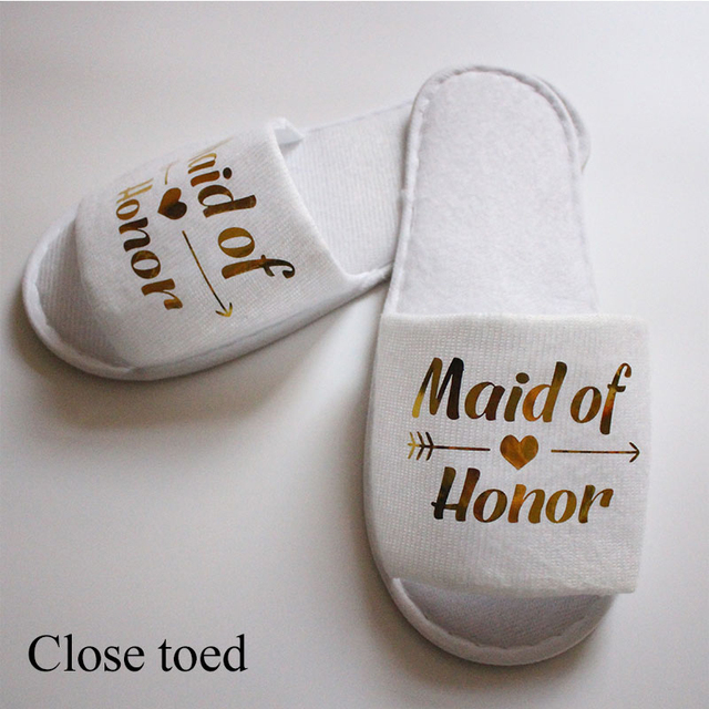 Guest Slipper Hotels Wedding Party Maid of Honor Bridesmaid Slippers Hotel Travel Spa Shoes New Gold Glitter Letter Flip Flop