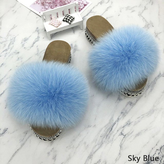 Fur Slides Summer Rivets Platform Sandals Ladies Sandals Outdoor Real Fur Ladies Heels Shoes 2021 New Fluffy Slippers Flip Flops