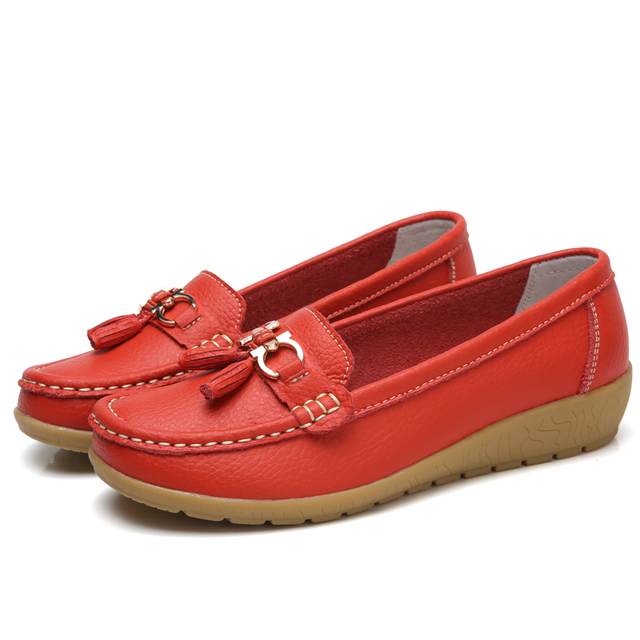 2022 women leather shoes flats women's shoes slip on loafers mother moccasins shoes female casual shoes boat shoes size 35-44