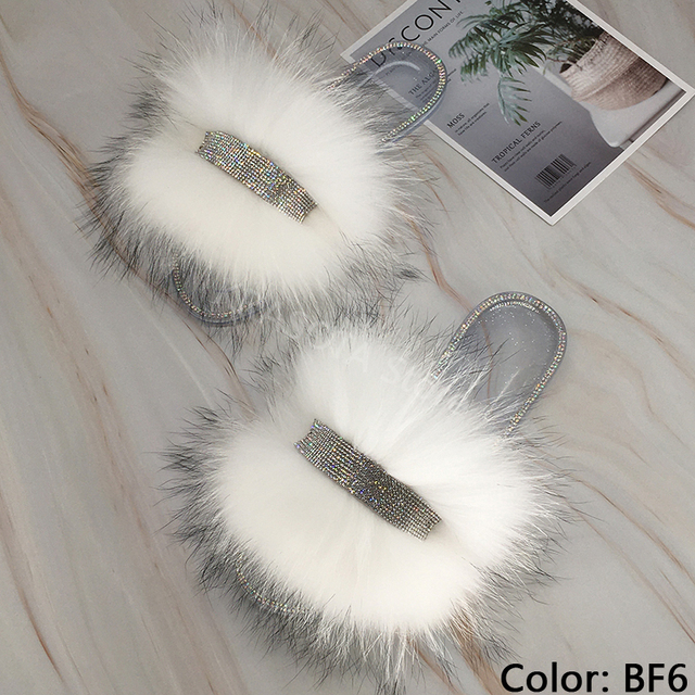 Jelly Slippers Transparent Crystal Flat Slippers Furry Slides for Women Fluffy Slippers Fur Sandals Flip Flop Ladies Summer 2022