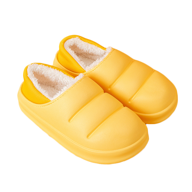 Winter Women Fur Slippers Waterproof Warm Plush Household Slides Indoor Home Thick Sole Shoes Non-slip Solid Couple Sandals