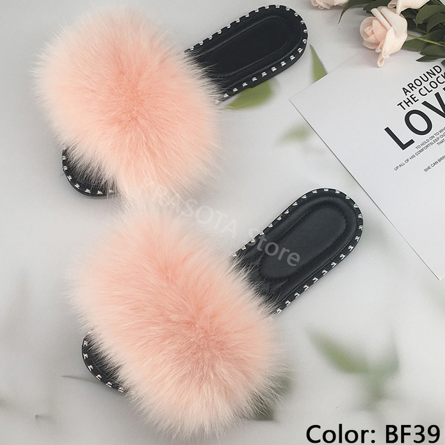 women flip flops summer fluffy slippers luxury real fur slides for women fluffy sliders jelly shoes woman flat sandals with fur