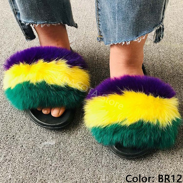 Natural Fur Slippers Women Home Fluffy Slippers House Furry Slides Luxury Summer Flip Flops with Real Fur Wholesale Dropshipping