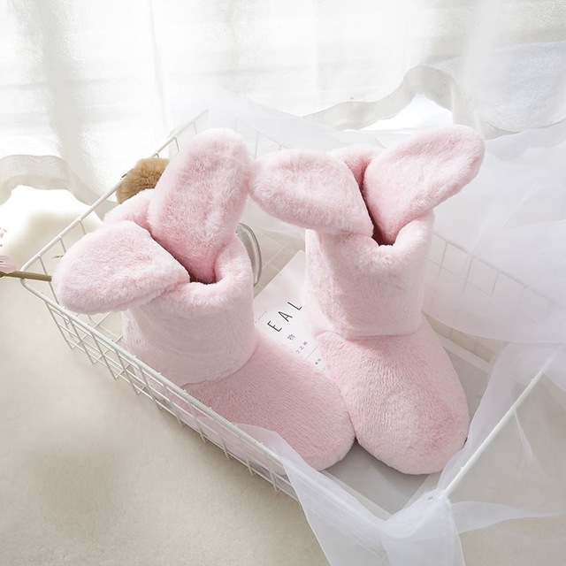 Women Creative Cute Plush Bear Paw White Long Tube Cotton Shoes Couple Indoor Winter Home Warm Cartoon Non-slip Fuzzy Slippers