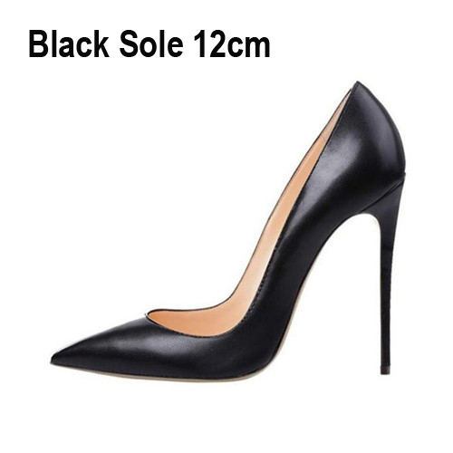 Classic Matte Black 12cm High Heel Shoes Woman Pumps Tacones Pointed Toe Stilettos Sexy Wedding Shoes qkob002 ROVICIYA