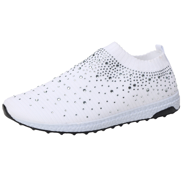 Running Flat Women's Shoes Breathable Mesh Fashion Bling Hot Drill Ladies Trainers Outdoor Slip On Plus Size 35-43 Women Shoes