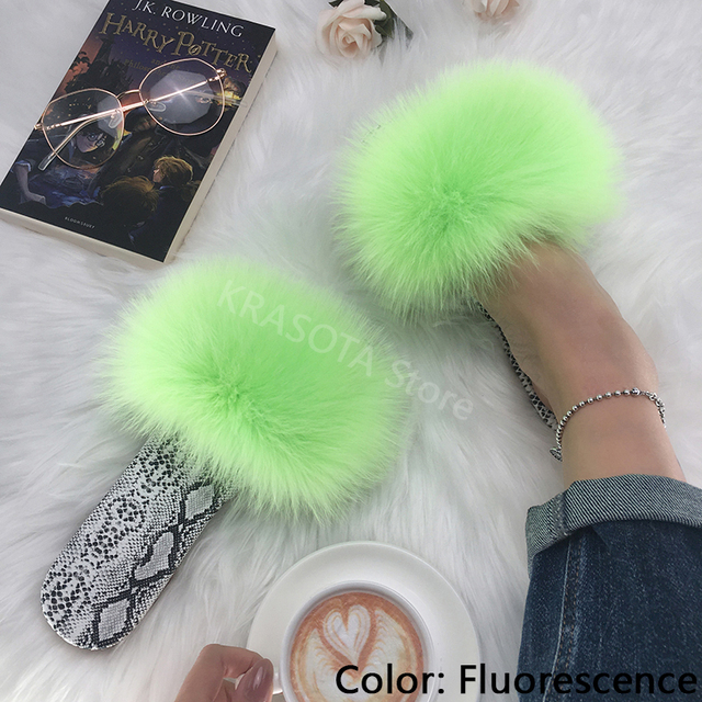 Square Toe Slippers Luxury Summer Fluffy Slippers Women Real Fur Slides Shoes Indoor Home Outdoor House 36 37 38 39 40 41 42 43