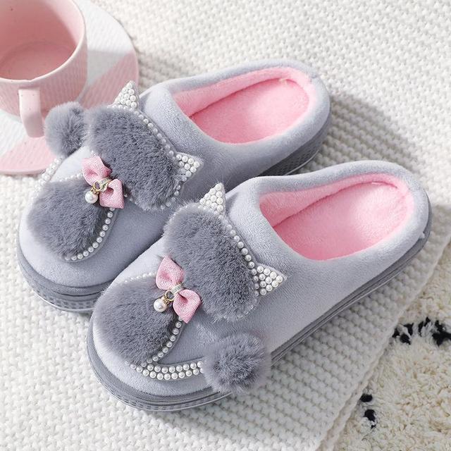 Winter Warm Slippers Polyester Cotton Women Home Shoes Lovely Non-slip Indoor Slides Corduroy Couple Slippers Women's Shoes