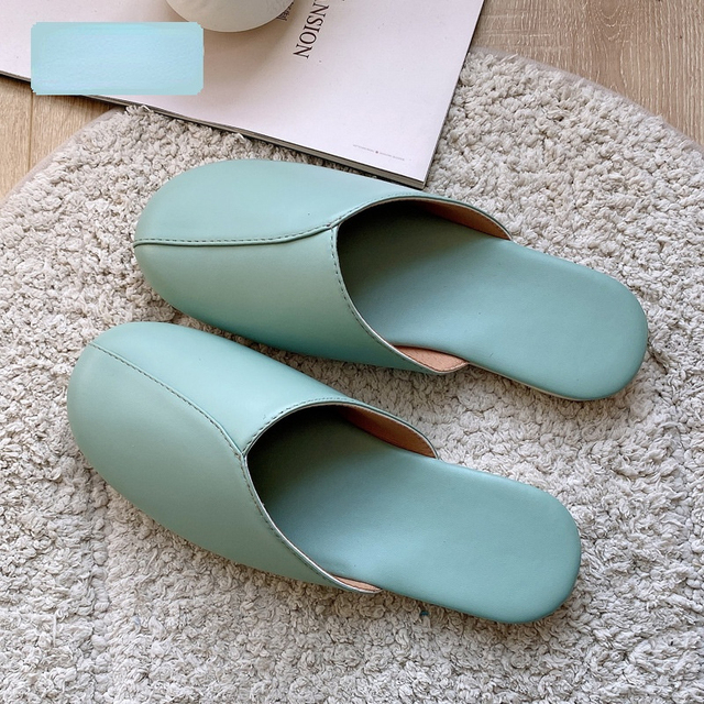 Women Leather Slippers Couples Spring Autumn Indoor Non-slip Couples Home Fashion Casual Non-slip Single Shoes Chaussure Femme