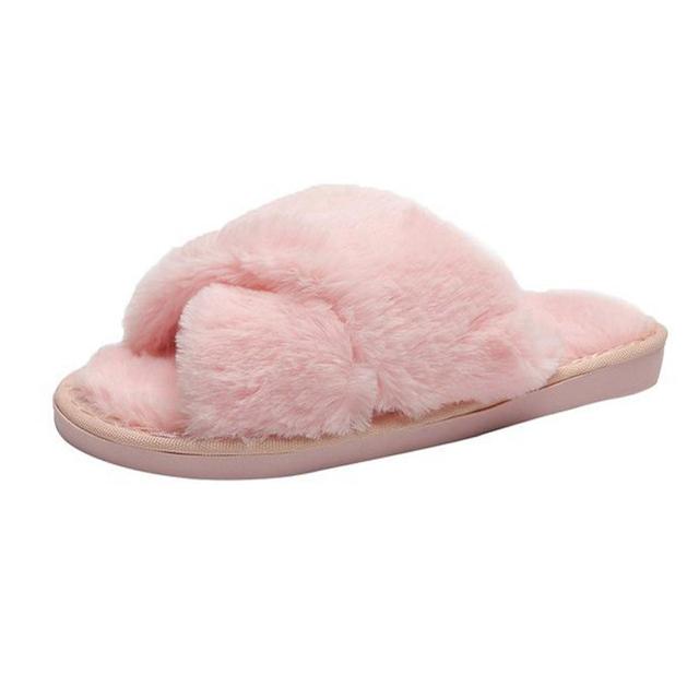 Women Fluffy Winter Sandal Cross Velor Open Toe Sandal Soft Warm Flat Shoes Faux Fur Slippers Home Women's Shoes WJ004