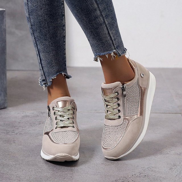 Women Spring Autumn Shoes Fashion Crystal Sneakers Zipper Platform Trainers Ladies Casual Shoes Tenis Feminino Zapatos De Mujer