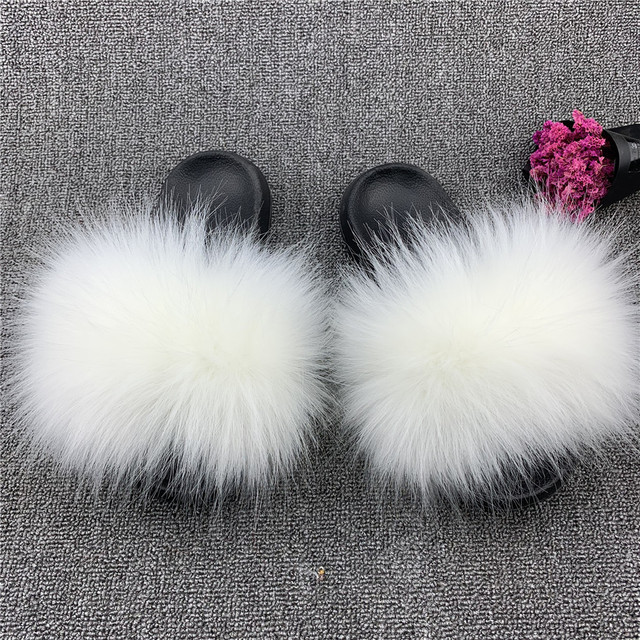 Fashion designer luxury ladies furry fur slippers colorful sandals rainbow shoes for women