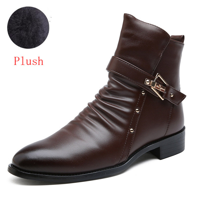 ZYYZYM-Men's Zipper Leather Boots Warm Plush Boots Autumn Winter 2020 Collection