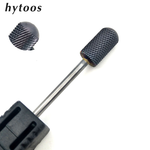 HYTOOS 1pc Tungsten Carbide Nail Drill Bit 3/32" Manicure Cutters Black Titanium Burr Nail Drill Accessories Nail Grinding Tools