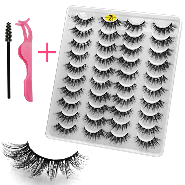 LE 20 Pairs Mink Eyelashes Fashion Handmade Cruelty-Free Soft Wispies 3D Fake Long Eye Lashes Extension False Eyelashes