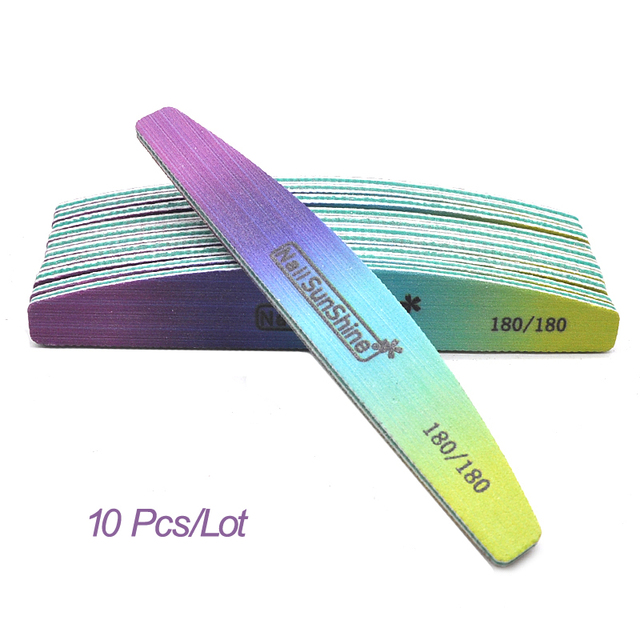 10pcs/lot Strong Thick Half Moon Nail Files Rainbow Emery Nail Sanding Files Blocks Grinding Polishing Manicure Care Tools